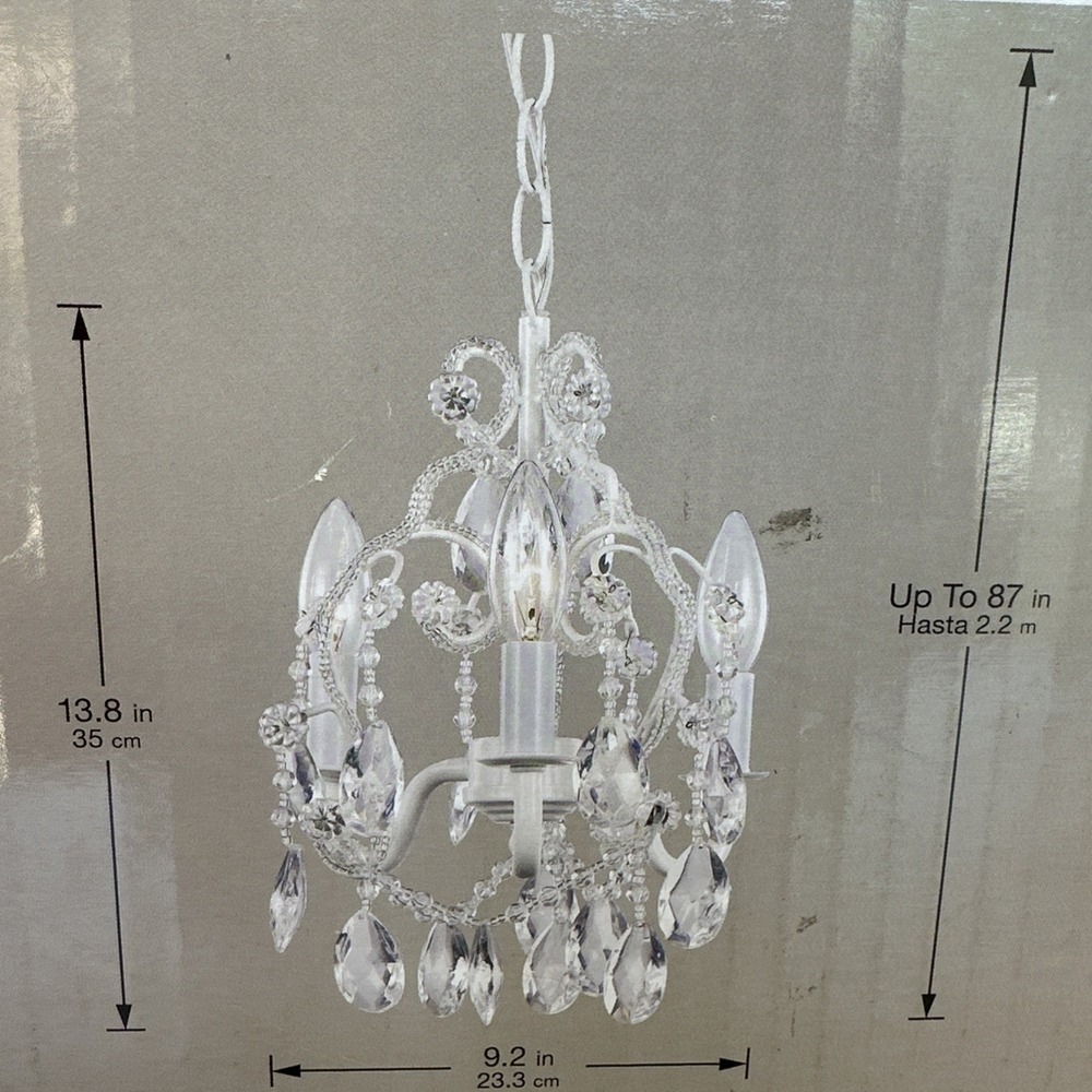 Hampton Bay 3-Light White Chandelier Candelabra Bulbs Crystal Like Accents New - Picture 4 of 5